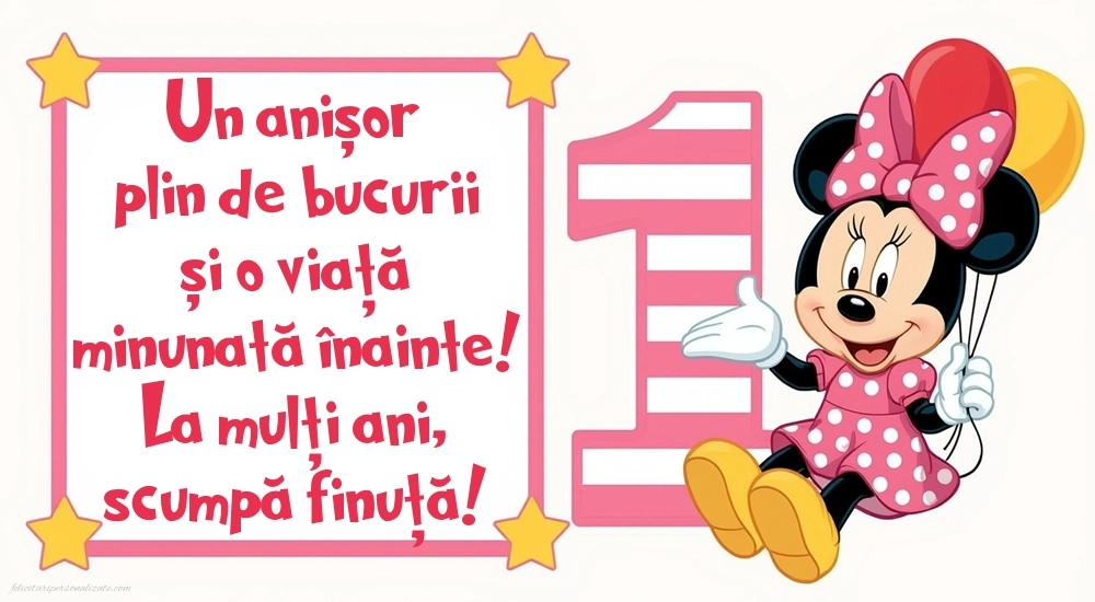 Imagini cu felicitări de LA MULȚI ANI pentru Finuța ta de 1 anișor: Minnie Mouse