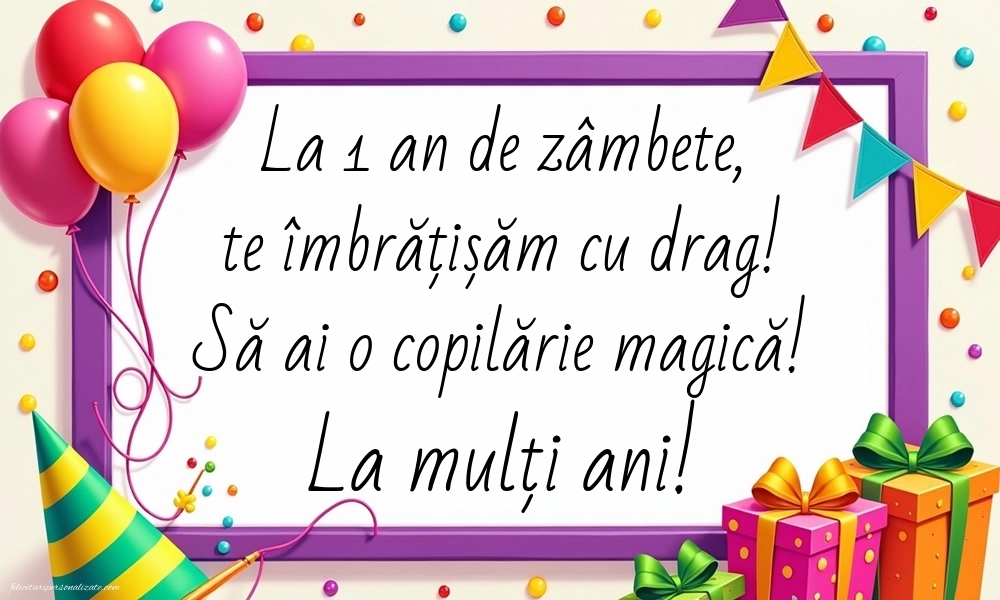 Imagini cu felicitări de LA MULȚI ANI pentru Finuța ta de 1 anișor: Baloane și Cadouri