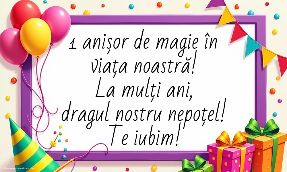 Imagini cu felicitări de LA MULȚI ANI pentru nepoțel de 1 an: Baloane și Cadouri