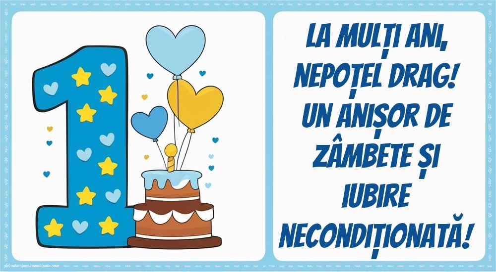 Imagini cu felicitări de LA MULȚI ANI pentru nepoțel de 1 an: Tort și inimioare