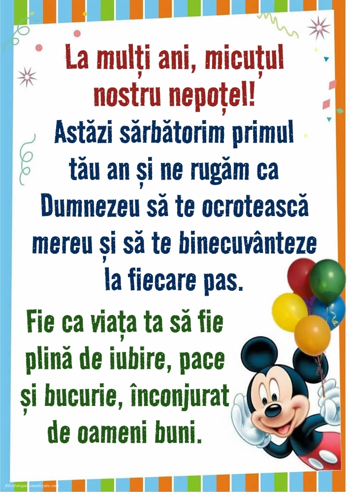 Imagini cu felicitări de LA MULȚI ANI pentru nepoțel de 1 an: Mickey Mouse
