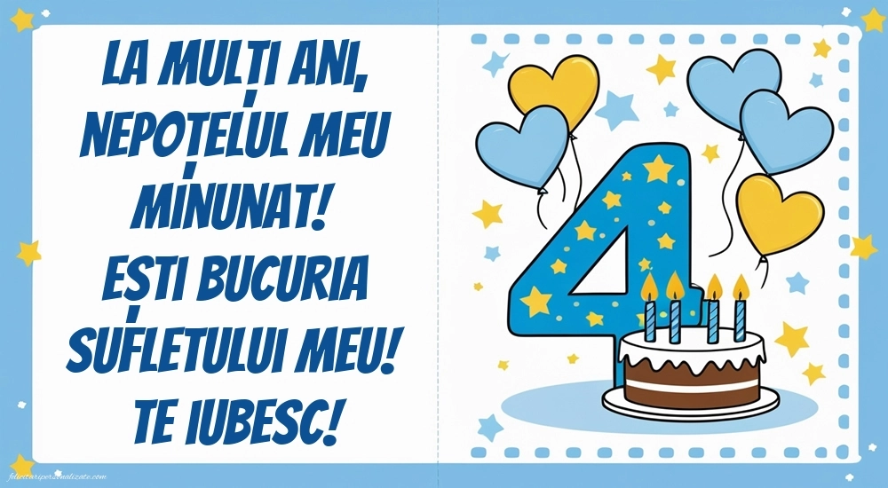 Imagini cu felicitări de LA MULȚI ANI pentru nepoțel de 4 ani: Tort și inimioare