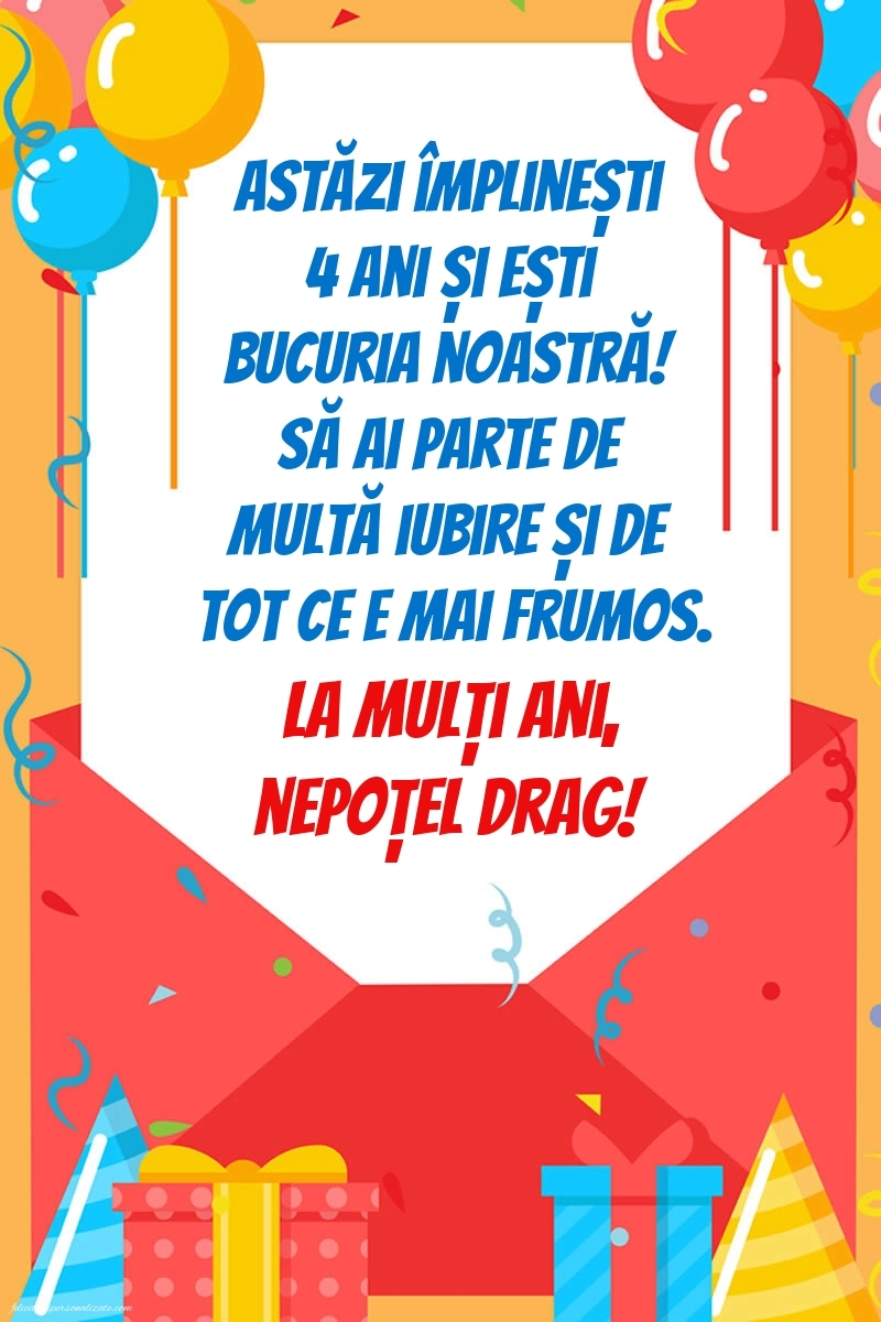 Imagini cu felicitări de LA MULȚI ANI pentru nepoțel de 4 ani: Baloane și Cadouri
