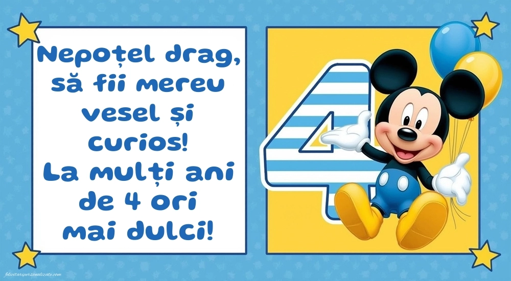 Imagini cu felicitări de LA MULȚI ANI pentru nepoțel de 4 ani: Mickey Mouse