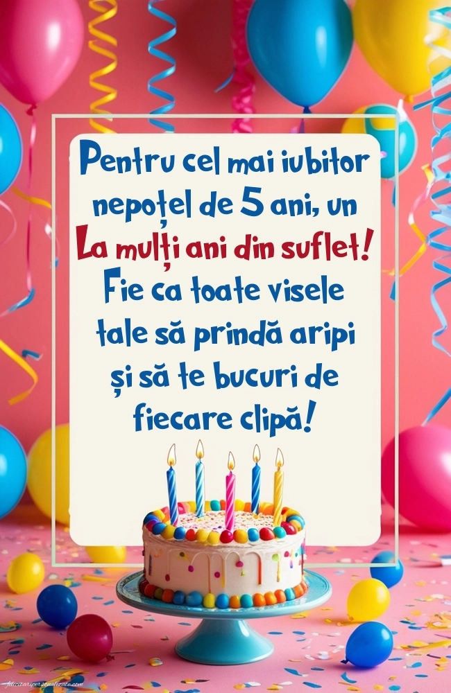 Imagini cu felicitări de LA MULȚI ANI pentru nepoțel de 5 ani: Baloane și Tort