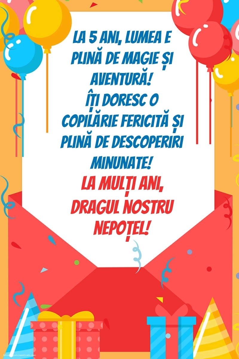 Imagini cu felicitări de LA MULȚI ANI pentru nepoțel de 5 ani: Baloane și Cadouri