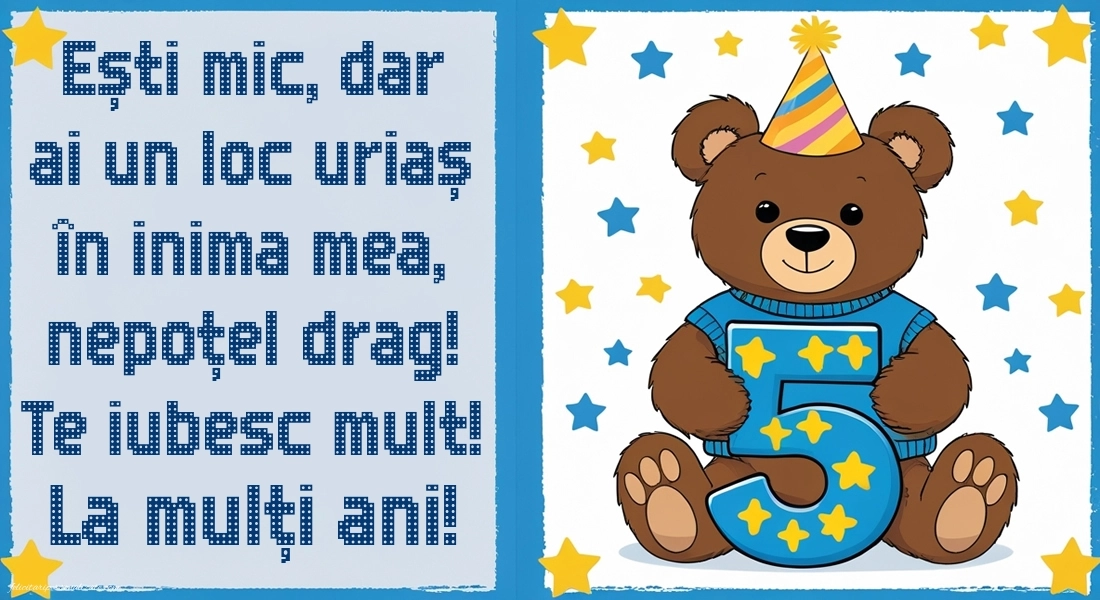Imagini cu felicitări de LA MULȚI ANI pentru nepoțel de 5 ani: Ursuleț