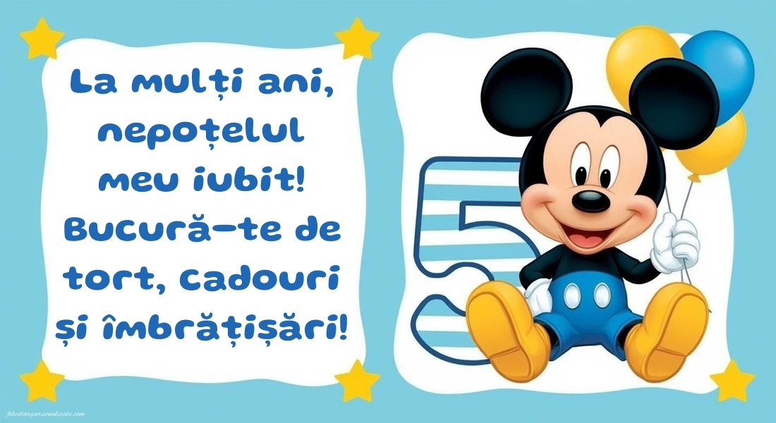 Imagini cu felicitări de LA MULȚI ANI pentru nepoțel de 5 ani: Mickey Mouse