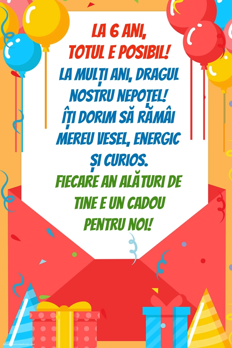 Imagini cu felicitări de LA MULȚI ANI pentru nepoțel de 6 ani: Baloane și Cadouri