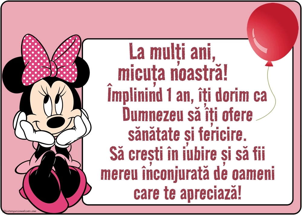 Imagini cu felicitări de LA MULȚI ANI pentru nepoțică de 1 an: Minnie Mouse
