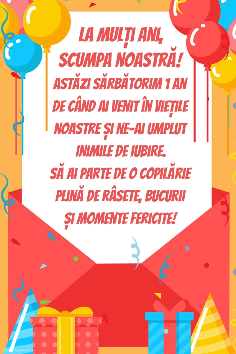 Imagini cu felicitări de LA MULȚI ANI pentru nepoțică de 1 an: Baloane și Cadouri