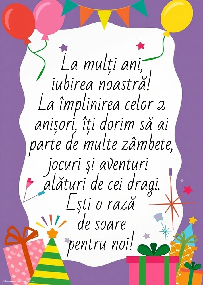 Imagini cu felicitări de LA MULȚI ANI pentru nepoțică de 2 ani: Baloane și Cadouri