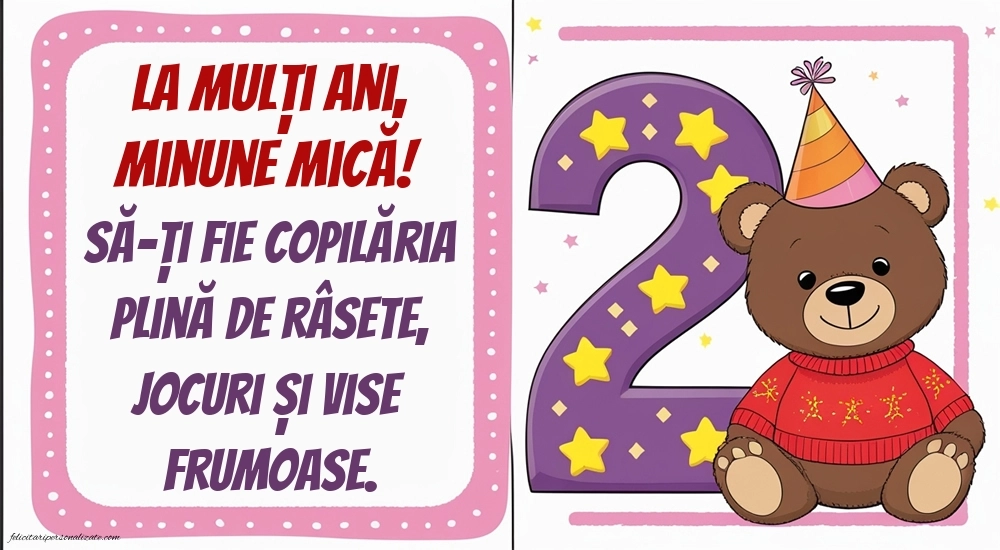 Imagini cu felicitări de LA MULȚI ANI pentru nepoțică de 2 ani: Ursuleț