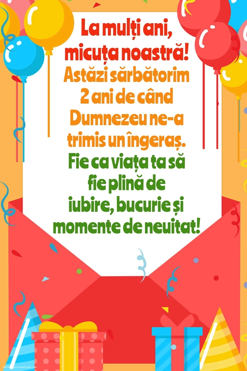 Imagini cu felicitări de LA MULȚI ANI pentru nepoțică de 2 ani: Baloane și Cadouri