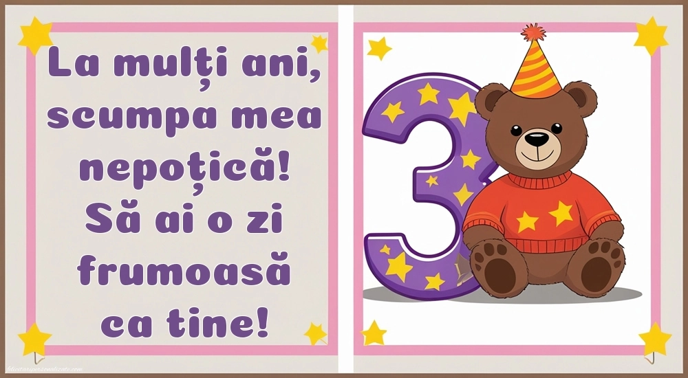 Imagini cu felicitări de LA MULȚI ANI pentru nepoțică de 3 ani: Ursuleț