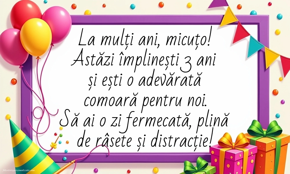 Imagini cu felicitări de LA MULȚI ANI pentru nepoțică de 3 ani: Baloane și Cadouri