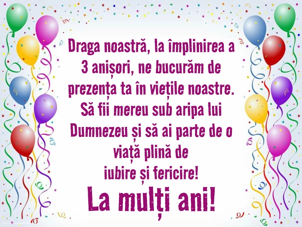 Imagini cu felicitări de LA MULȚI ANI pentru nepoțică de 3 ani: Baloane