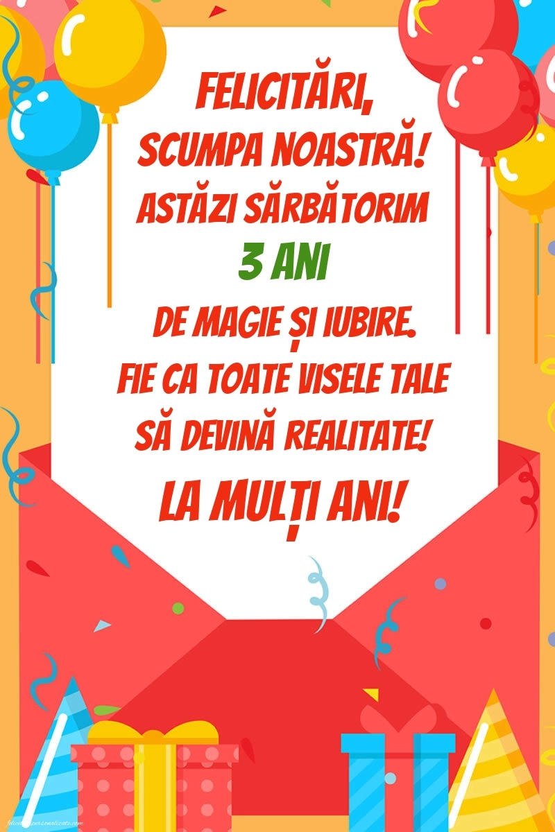 Imagini cu felicitări de LA MULȚI ANI pentru nepoțică de 3 ani: Baloane și Cadouri