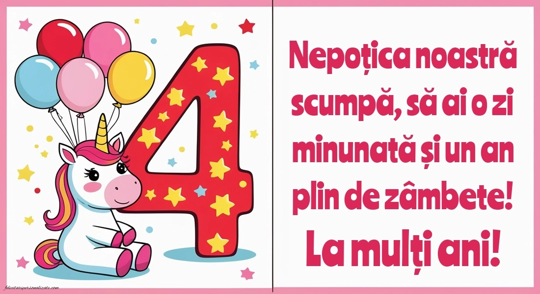 Imagini cu felicitări de LA MULȚI ANI pentru nepoțică de 4 ani: Unicorni