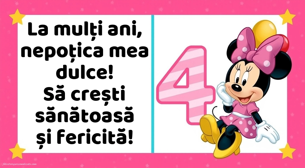 Imagini cu felicitări de LA MULȚI ANI pentru nepoțică de 4 ani: Minnie Mouse