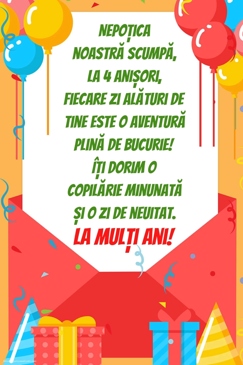 Imagini cu felicitări de LA MULȚI ANI pentru nepoțică de 4 ani: Baloane și Cadouri