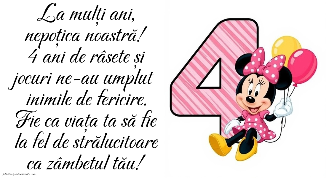 Imagini cu felicitări de LA MULȚI ANI pentru nepoțică de 4 ani: Minnie Mouse