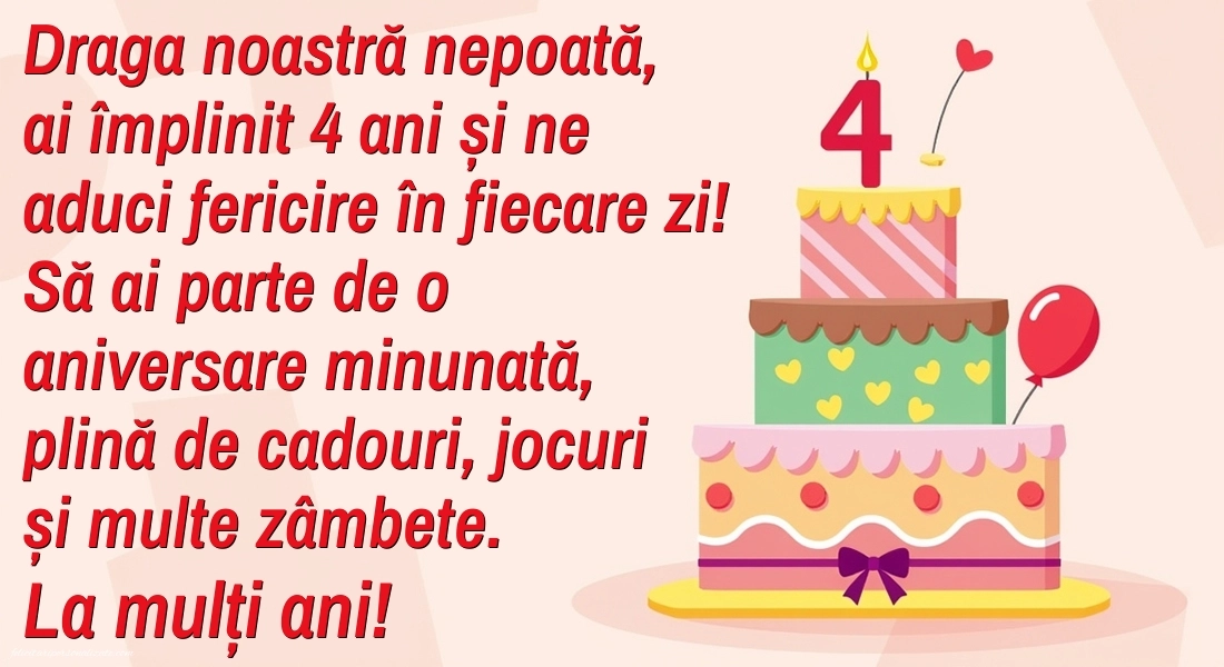 Imagini cu felicitări de LA MULȚI ANI pentru nepoțică de 4 ani: Tort