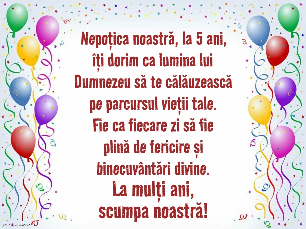 Imagini cu felicitări de LA MULȚI ANI pentru nepoțică de 5 ani: Baloane