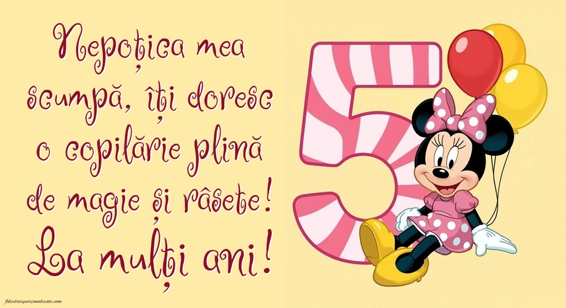 Imagini cu felicitări de LA MULȚI ANI pentru nepoțică de 5 ani: Minnie Mouse