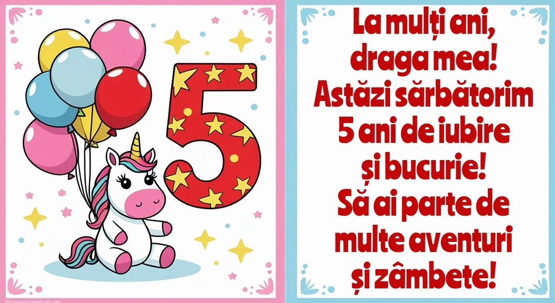 Imagini cu felicitări de LA MULȚI ANI pentru nepoțică de 5 ani: Unicorni