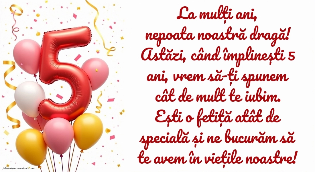 Imagini cu felicitări de LA MULȚI ANI pentru nepoțică de 5 ani: Baloane