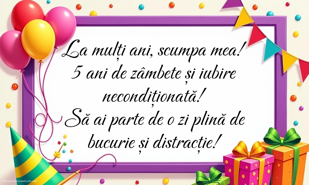 Imagini cu felicitări de LA MULȚI ANI pentru nepoțică de 5 ani: Baloane și Cadouri
