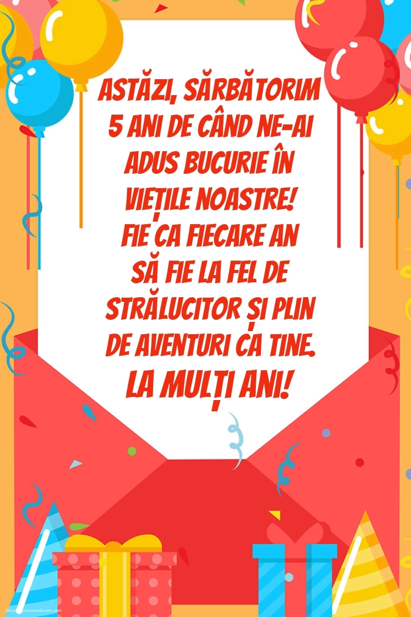 Imagini cu felicitări de LA MULȚI ANI pentru nepoțică de 5 ani: Baloane și Cadouri