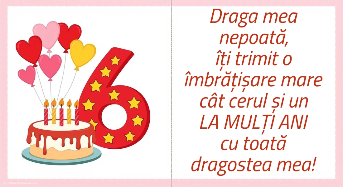 Imagini cu felicitări de LA MULȚI ANI pentru nepoțică de 6 ani: Tort și inimioare