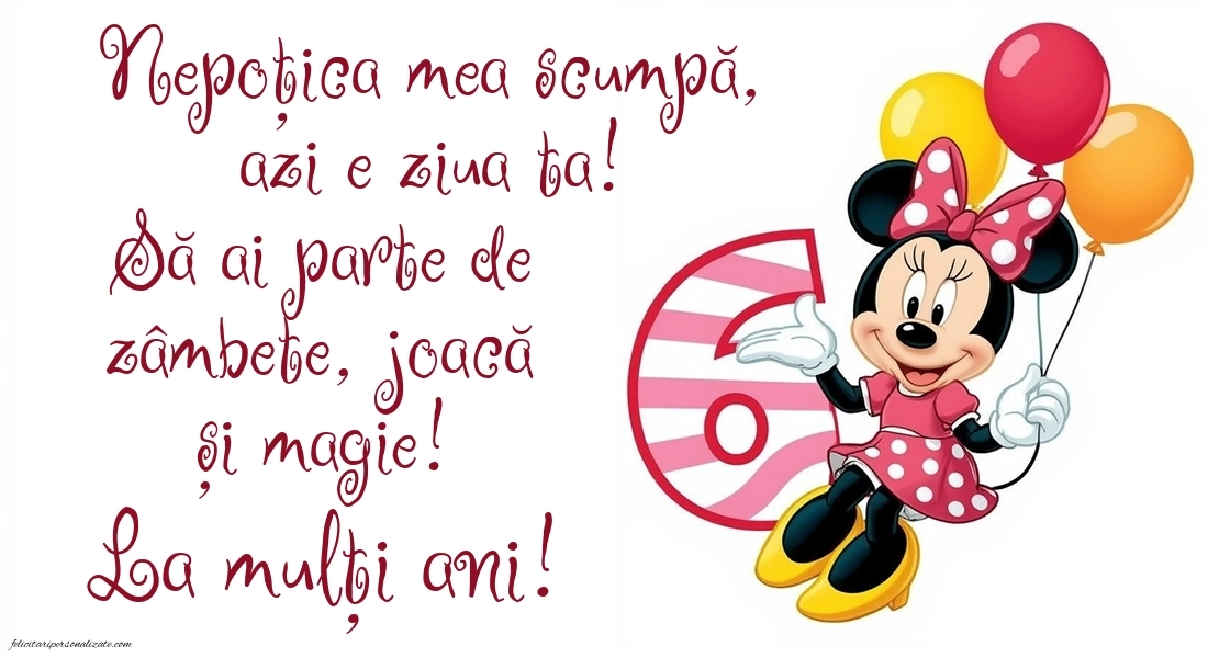 Imagini cu felicitări de LA MULȚI ANI pentru nepoțică de 6 ani: Minnie Mouse