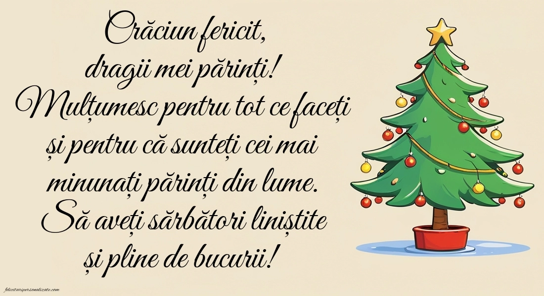 Felicitări cu imagini de Crăciun pentru părinți: Brad de Crăciun