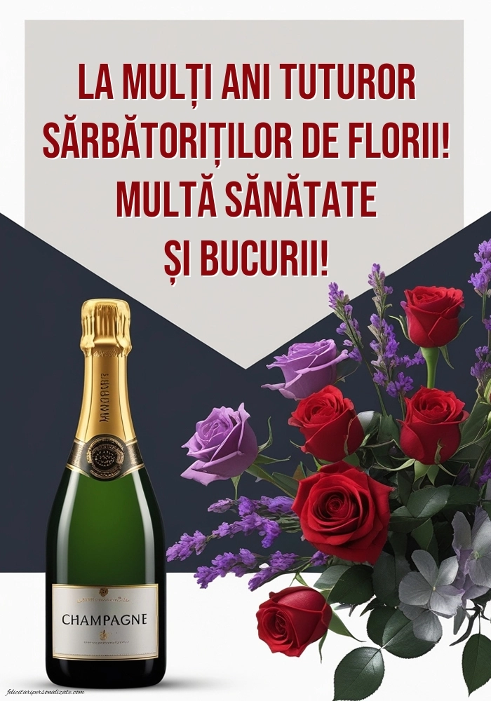 Felicitări de Florii: Imagini, Mesaje și Urări: Șampanie și trandafiri