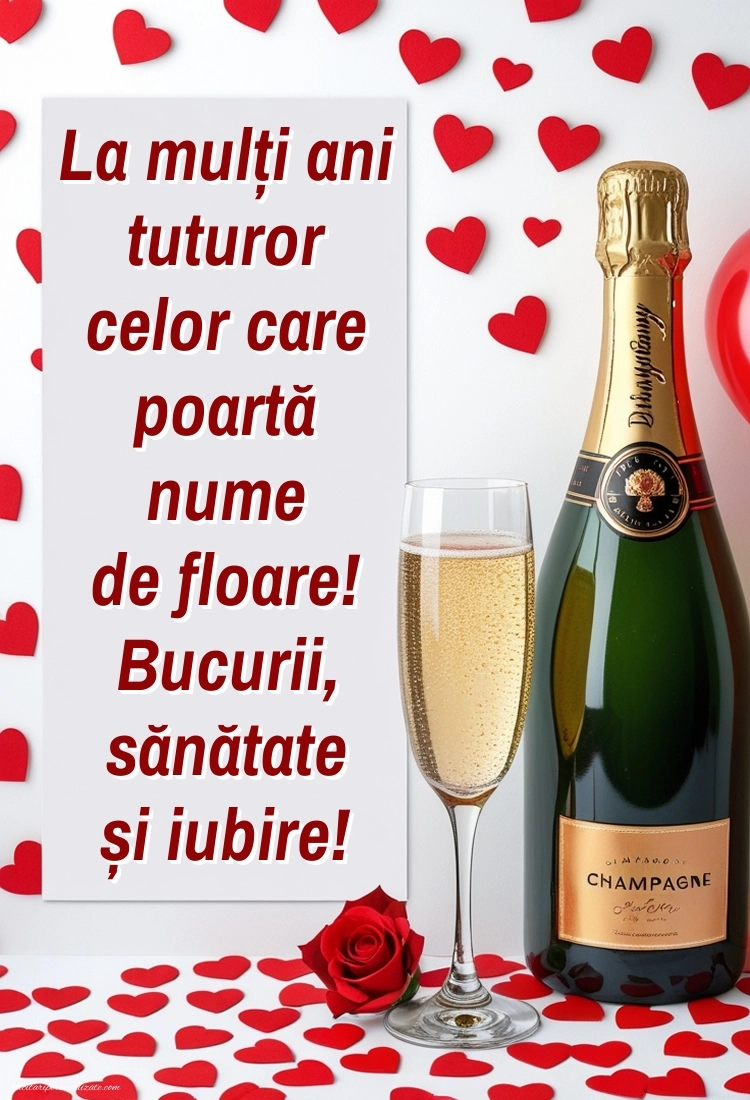 Imagini cu urări de Duminica Floriilor: Șampanie și trandafiri