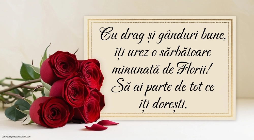 Felicitări cu urări de Florii: Trandafiri
