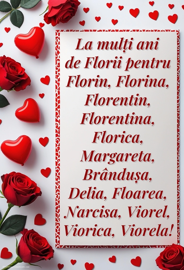Imagini cu urări de LA MULȚI ANI de FLORII: Trandafiri și inimioare