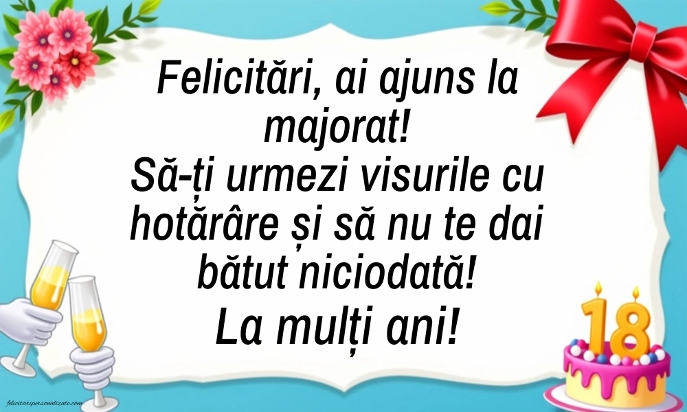 Imagini cu Felicitări de Majorat – 18 Ani – Pentru Băieți: Șampanie și tort