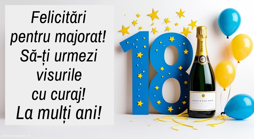 Imagini cu Felicitări de Majorat – 18 Ani – Pentru Băieți: Șampanie și baloane