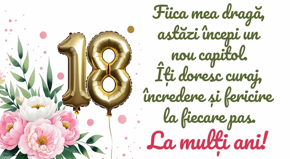 Imagini cu Felicitări de 18 ani pentru Fiică: Flori și baloane