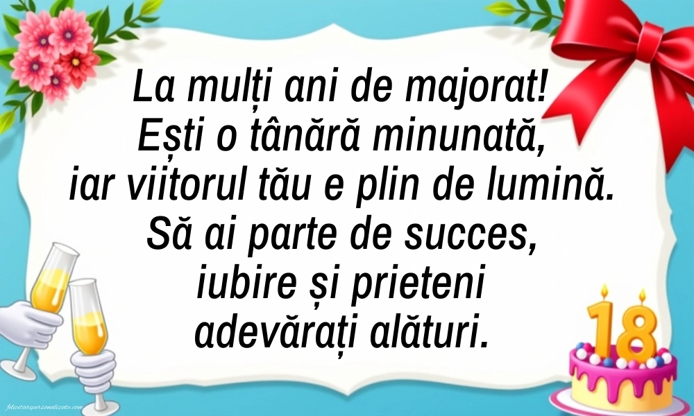 Imagini cu Felicitări de Majorat – 18 Ani – Pentru Fete: Șampanie și tort