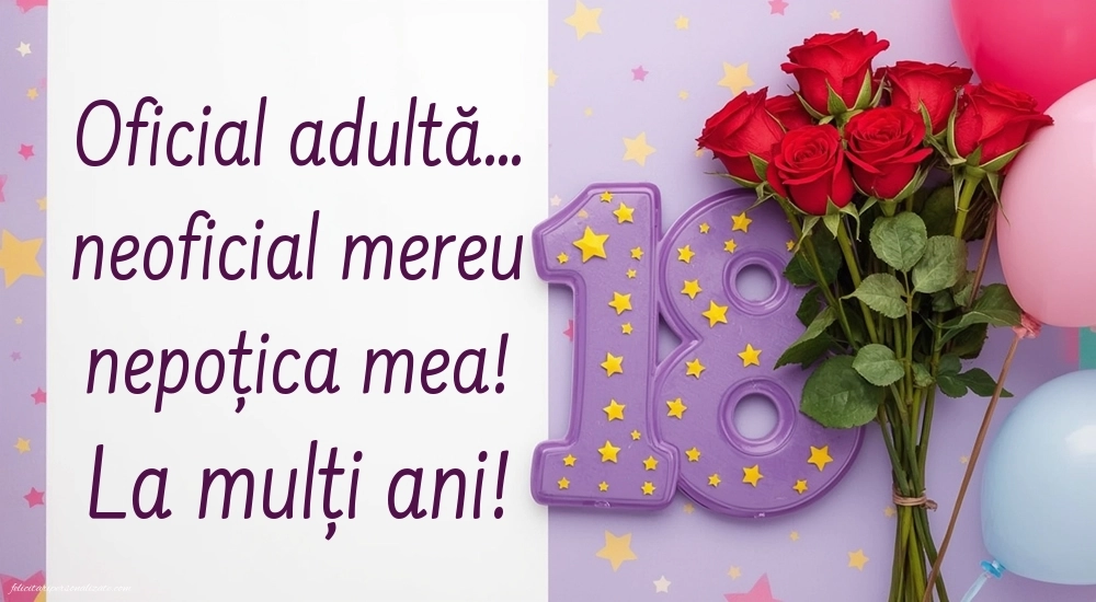 Imagini cu Felicitări de 18 ani pentru Nepoată: Trandafiri și baloane