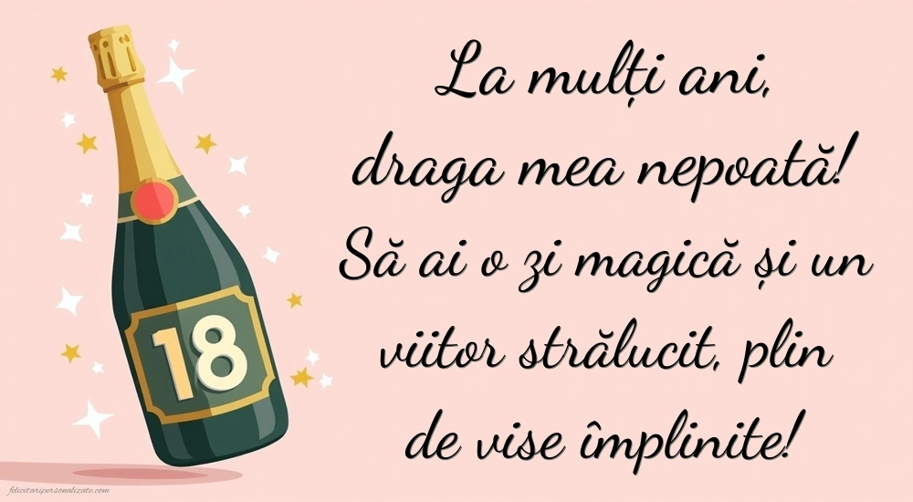 Imagini cu Felicitări de 18 ani pentru Nepoată: Șampanie