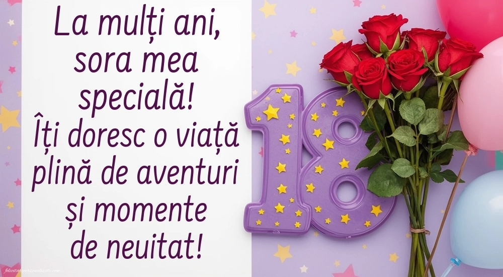 Imagini cu Felicitări de 18 ani pentru Soră: Trandafiri și baloane