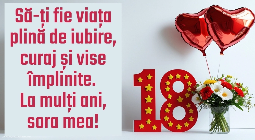 Imagini cu Felicitări de 18 ani pentru Soră: Flori și baloane