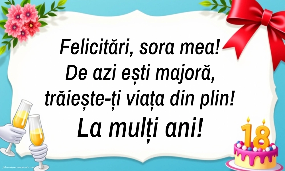 Imagini cu Felicitări de 18 ani pentru Soră: Șampanie și tort