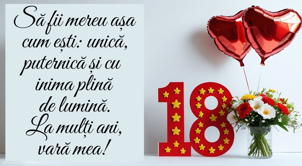 Imagini cu Felicitări de 18 ani pentru Verișoară: Flori și baloane